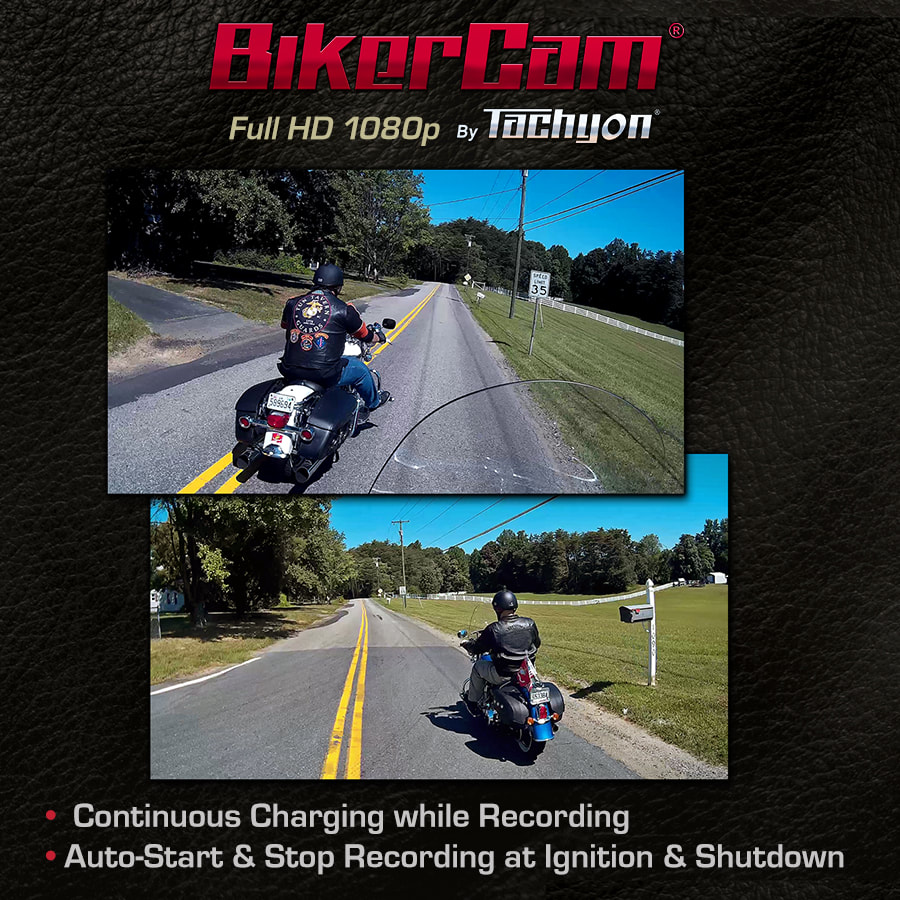 Tachyon BikerCam System, motorcycle video, Continous Charging Recording Recording, Auto-start & stop recording at ignition & shutdown